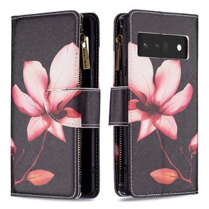 Mönsterfodral för Google Pixel 8 7A 7 6 6A Pro Samsung Wallet Leather Pu TPU Funda Zipper telefonfodral