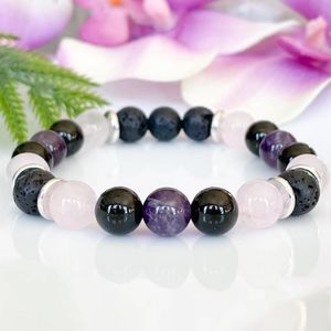 Strängar MG1779 Ny design 3A Black Tourmaline Rose Quartz Amethyst Armband