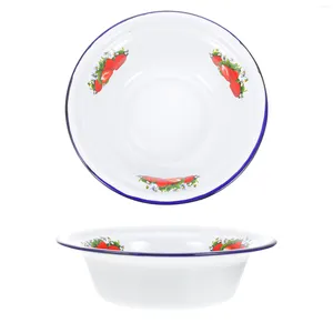 Tigelas tigelas tigela esmalte sopa de sopa de prato de prato doméstico apertado macarrão macarrão vintage enamelware de cozinha servidor de doces de frutas bolo chinês bolo