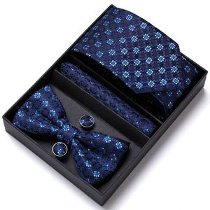 Neck Ties New Quality Tie Set For Men Hanky Cufflinks Bowtie Sets Floral Corbatas Hombre 75 cm Gravata Slim Tie J230227