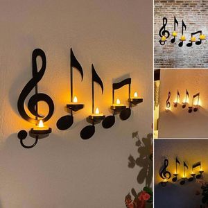 Kerzenhalter Musik Note Wandleuchte Metallhalter montiert Kerzenständer Ornamente für Zuhause Schlafzimmer Hochzeit Party Dekoration B03E