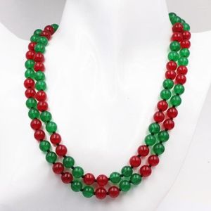 Choker Statement Lange Perlenkette Halskette für Frauen Naturstein Jade 8mm runder Jaspis Chalcedon Strang Halsketten Schmuck 36