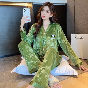 Womens Sleepwear QSROCIO Womens Pajamas Set Velvet Panda and Bamboo Pattern Sleepwear Casual Homewear V Neck Nightwear Pyjama Femme Petite 230228