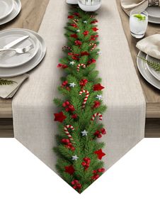 Runner de mesa Árvore de Natal A agulhas de doces Candy Bow Runners Decoração de casamento Decorações de capa para pano em casa 230227