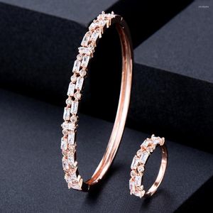 Halsbandörhängen Set Godki Trend Dubai Cz Bangle Ring for Women Wedding Party Baguette Cut Zirconia African Bridal Boho