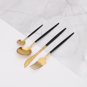 Dinnerware Sets 4Pcs/lot Cutlery Tableware Set 304 Stainless Steel Portable Table Fork Knife Spoon Dinner Gold