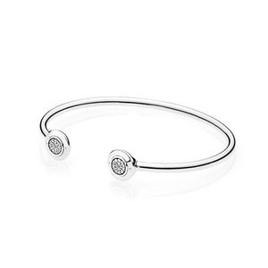 925 Sterling Silver logo Pave Cuff Bangle Bracelets for Pandora Sparkling Wedding Jewelry For Women Girlfriend Gift designer Open Bracelet with Original Box