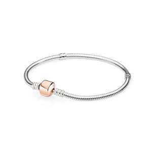 Rose Gold Clasp Charm Bracelet for Pandora 925 Sterling Silver Party Hand Chain For Women Men Girlfriend Gift Snake Chain Love Bracelets with Original Box