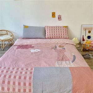 Set di biancheria da letto Set di cotone per bambini in filato a doppio strato 4 pezzi Copripiumino carino cartone animato Federa per bambini