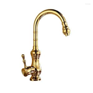 Kökskranar Modern Golden Shiny Copper Gold Faucet Sink and Cold Water Mixer