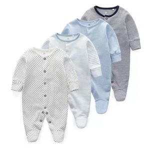 Rompers födda babykläder Babies Girl Footed Pyjamas 2 Pack Long Sleeve 3 6 9 12 Månader Spädbarnspojke Jumpsuits 230228