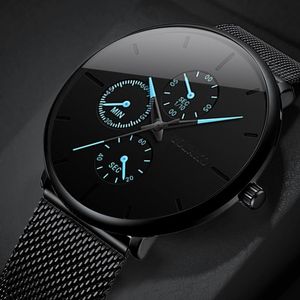 Wristwatches 2023 Fashion Mens Watch Minimalist Luxury Ultra Thin Stainless Steel Mesh Band Wrist Analog Quartz Watches Relojes Hombre