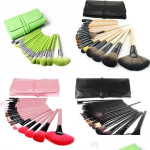 Макияж щетки Профессионал 24pcs Set Kit с PU Bag Foundation Contour Brush Brow Drow Drow Health Tools Accessories Dhboa