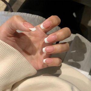 False Nails Fashion 24st French for Women Simple Pink Ins Style Fake Acrylic Full Tips Press On Nailfalse