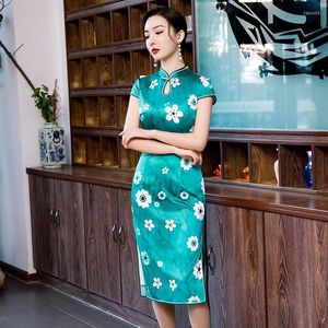 Roupas étnicas verde rayon curto chinês mulheres tradicionais qipao vintage feminina oriental cheongsam novidade vestido formal m- 4xl