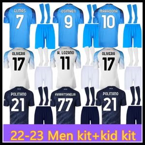 23 24 Napoli Futbol Formaları Maradona Lozano Kvaratskhelia 22 23 SSC Napoli Maglia Anguissa Osimhen Erkek Çocuklar ve Kit Çorapları Tam Set