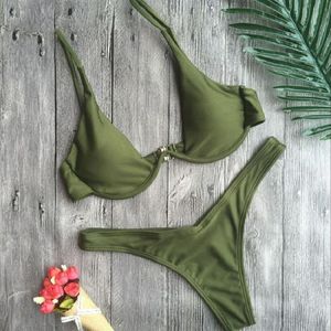 Kvinnors badkläder solid baddräkt Kvinnor Sexig bikini 2023 Push Up Swimsuit Underwire Brazilian 2 Pieces Set Swiming Tankini