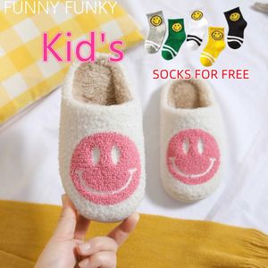 Chinelos sorriso rosto chinelos de inverno kid slippers homes chinels fofy fals linear slippers shones shoes para mulheres sapatos infantis z0215