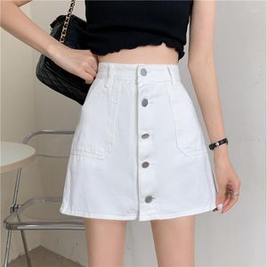 Röcke Frauen Sommer Taste Hohe Taille Mini Denim Rock Schwarz Weiß Harajuku Plus Größe Jean Koreanische Mode Kleidung Wrap Skort