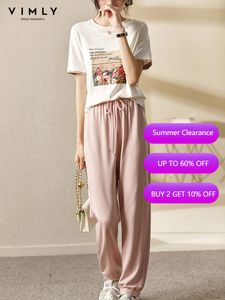 Kvinnors kostymer blazers Vimly Casual Summer Two Pieces Set For Women Home Suit Oneck Tryck Kort ärm Tshirt Drawstring Pants Matching V2807 230227