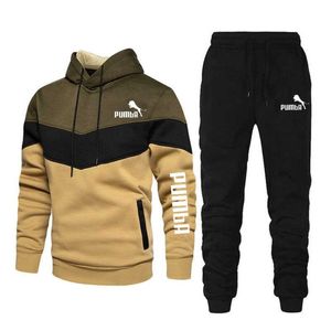 Herrspårsperioder 2018 New Men's Autumn Winter Suit Zippered Hoodie Piece Casual Track and Field Wear Men's Sportswear Brand Clothing Sweater Set Z0224