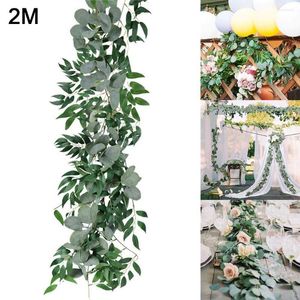 Decorative Flowers Artificial Hanging Eucalyptus Vine Leaves Garland Party Fake Vines Rattan Plants Ivy Wreath Wall Home Wedding Decor