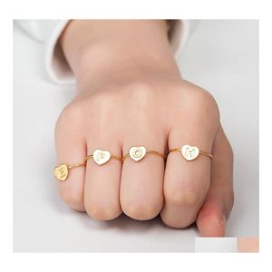 car dvr Band Rings Open Gold Heart Love 26 Letters Ring Stainless Steel Knuckle For Women Men Lover Friend Couple Jewelry Drop Delivery Dhudy