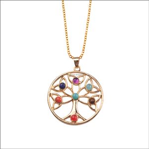 Pendant Necklaces Gold Plated Sterling Sier Celtic Knot Trinty Tree Of Life Seven 7 Chakras Necklace Alloy Inlaid Gem 18 Inches Drop Dhtdr