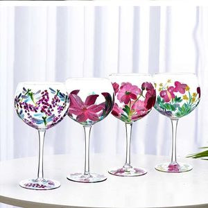 Tumblers 610ml Nordic Colored Wine Glasses Creative Hand Painted Flowers Pattern Red Cup Wedding Goblet Crystal Champagne Drinkware 230228