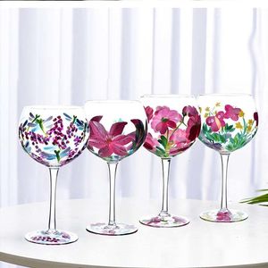 Tumblers 610 ml de vinhos de cor nórdica copos criativo Flores pintadas à mão Padrão de cálice de casamento vermelho Cristal de champanhe 230228