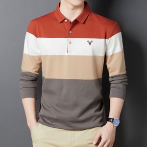Men's Polos Stripe Men Polo Shirt Fashion Style Long Sleeve Spring Autumn Male Cotton Good Quality Causal Daily Clothes 230228