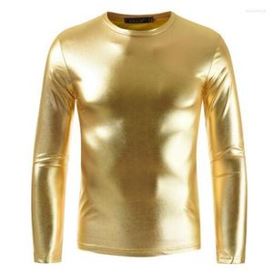 Erkek Tişörtler Erkek Gömlek 2023 Uzun Kollu Tshirt Erkekler O Boyun Moda Altın Gümüş Parlak Tişörtler Sokak Giyim Camisetas Hombre