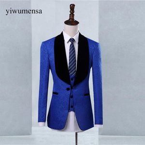 Men's Suits (Jackets Black Pants) 2023 Men Slim Fit Royal Blue Groom Tuxedo Fashion Bridegroom Business Wedding Blazer & Blazers