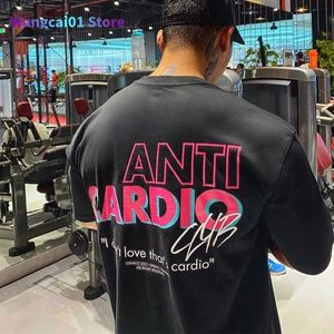 Herr t-shirts anti cardio casual överdimensionerad kort sees bomull t shirt gym fitness ma träning träning bomull tees topp nya modekläder 0228h23