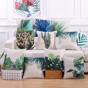 Pillow Tropical Leave Printed Home Covers Cotton Linen Cactus Cover Sofa Bed Decorative Pillows Case Almofadas 45x45cm /Decor