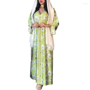 Ethnic Clothing Summer Muslim Abaya Dress Eid Jalabiya Print Flower Mubarak Dubai Turkish Arabic Moroccan Kaftan 2023Loose Robe Islamic