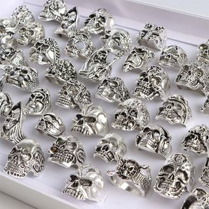 Band Rings Wholesale Bulk 20pcs Lot Mens Gothic Skull Skeleton Antique Silver Plated Metal Jewelry Mix Different Style 230228