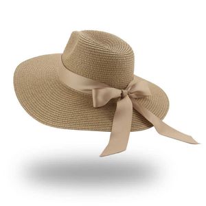 Chapéus de aba larga Chapéu de balde Mulheres Hats de verão Hat para feminino banda de fita Bowknot Big Brim 11cm Luxury Beach Hat Sun Protection Sun Hat New Gorras G230227