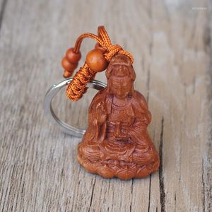 キーチェーンjujube wood buddhay keychainbodhisattva木製彫刻キーチェーンカーリングバックルファッションジュエリー