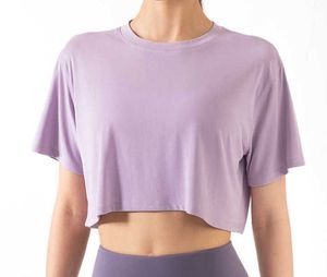 Kvinnors t-shirt LuLulem Solid Color Women's T-shirt Kort ärm Casual Fashion Yoga Sports Top Running Moft Loose Fit Gym Clothes Workout Athletic