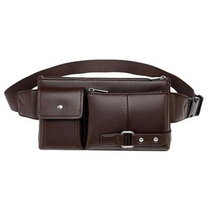 Midjeväskor Multifunktion Men väska många avdelningar Male Pack Pouch Soft Leather Fanny Man Belt Chest Brown Trumpet