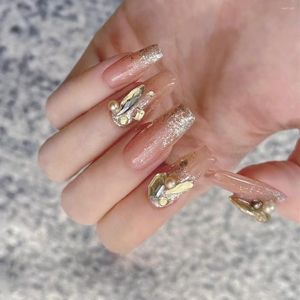 False Nails 24st elegant fransk ballerina glitterrosa gradient 3d falsk nagel med strass full täckning tryck på