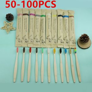 Toothbrush 50100pcs Environmental Bamboo Charcoal Low Carbon Medium Soft Bristle Wood Handle es Tube Holder 230228