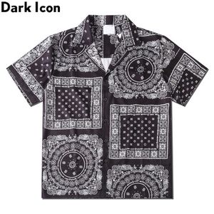 Men's Casual Shirts Dark Black Bandana Polo Shirt Men Summer Light Weight Hawaiian Men Z0224
