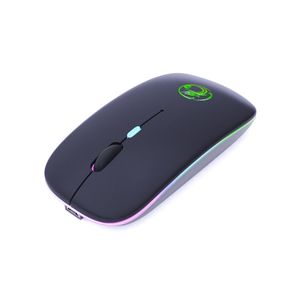 E-1300 Uppladdningsbar trådlös mus Lysande RGB Bluetooth-möss Ergonomisk tyst mus för PC Laptop med USB Nano Recever i detaljhandeln