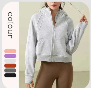 LU-123 Yoga Clothes Women's Sports Full Zipper Hoodie Loose Casual Thickened Fitness Coat Gym Jacket