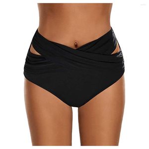 Calcinhas femininas cintura alta cuecas de biquíni franzidas com controle de barriga cuecas de banho calças pretas vazadas maiô Sale