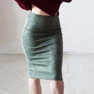 Skirts Chic Women Faux Leather Pencil Skirt Suede Chamois Autumn Midi-Long Sexy Pakage Hip Slit Office Lady Z341Skirts