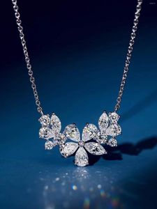 Pendant Necklaces Trendy Round Zircon Pear Shape Necklace Women Crystal Flower 925 Sterling Silver Water Drop Jewelry Chain Choker