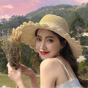 Chapéus de aba larga Chapéus de verão Moda Lace Beach Sun Hat Hat Panamra Straw Chapéu Mulheres Sun Caps Visor Hat G2302227